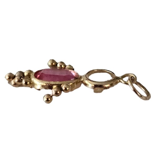 14K Yellow Gold Pink Clear CZ Girl Charm Pendant L78 - Picture 4 of 6